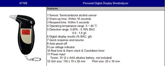 At168 Taşınabilir Mini Lcd Dijital Alkol Test Cihazı Breathalyzer Profesyonel